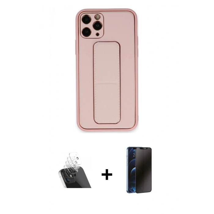 MARSİLYAN™- iPhone 11 Pro Max Kılıf Akış Doku - Siyah 3D Antistatik Hayalet Cam Ekran Koruyucu + Kamera Lens Koruma Cam - SF