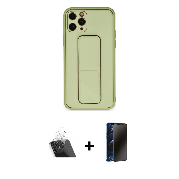 MARSİLYAN™- iPhone 11 Pro Max Kılıf Akış Doku - Siyah 3D Antistatik Hayalet Cam Ekran Koruyucu + Kamera Lens Koruma Cam - SF