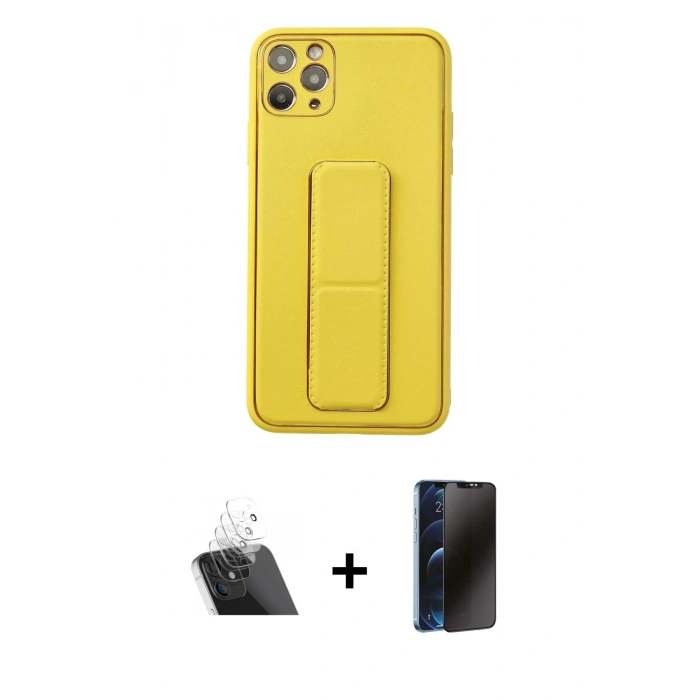 MARSİLYAN™- iPhone 11 Pro Max Kılıf Akış Doku - Siyah 3D Antistatik Hayalet Cam Ekran Koruyucu + Kamera Lens Koruma Cam - SF