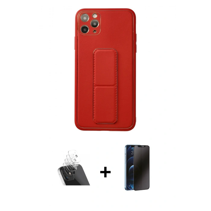 MARSİLYAN™- iPhone 11 Pro Max Kılıf Akış Doku - Siyah 3D Antistatik Hayalet Cam Ekran Koruyucu + Kamera Lens Koruma Cam - SF