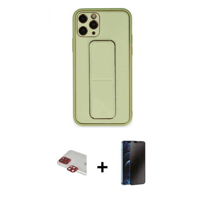 MARSİLYAN™- iPhone 11 Pro Max Kılıf Akış Doku - Siyah 3D Antistatik Hayalet Cam Ekran Koruyucu + Pers Alüminyum Kamera Lens - KI