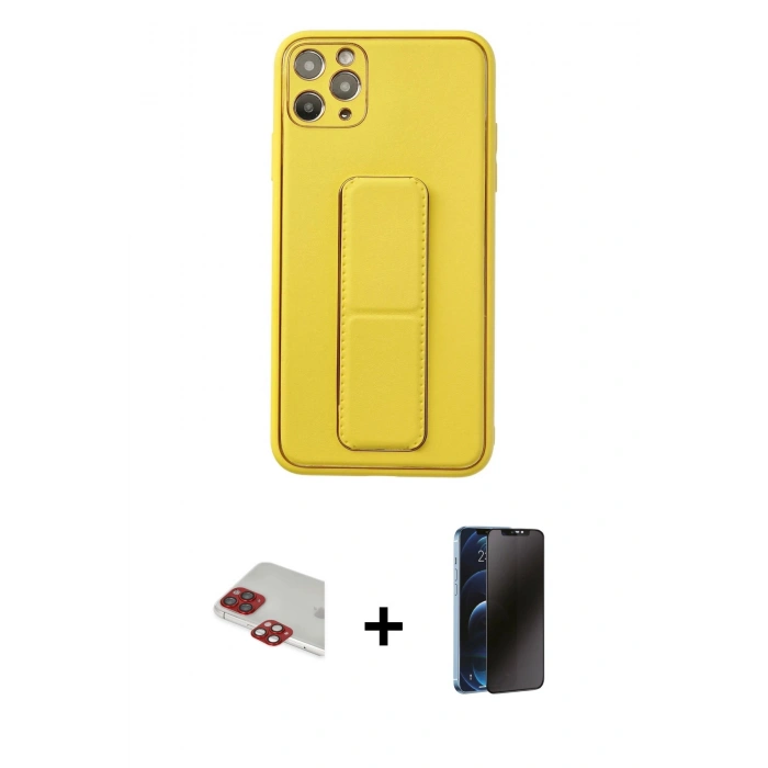 MARSİLYAN™- iPhone 11 Pro Max Kılıf Akış Doku - Siyah 3D Antistatik Hayalet Cam Ekran Koruyucu + Pers Alüminyum Kamera Lens - KI