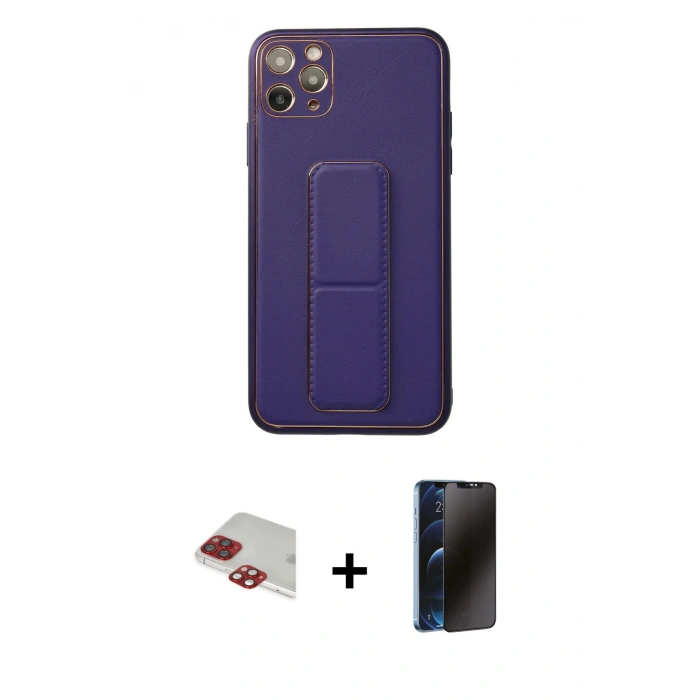 MARSİLYAN™- iPhone 11 Pro Max Kılıf Akış Doku - Siyah 3D Antistatik Hayalet Cam Ekran Koruyucu + Pers Alüminyum Kamera Lens - KI