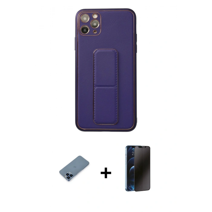 MARSİLYAN™- iPhone 11 Pro Max Kılıf Akış Doku - Siyah 3D Antistatik Hayalet Cam Ekran Koruyucu + Mavi Metal Kamera Lens Koruma Cam