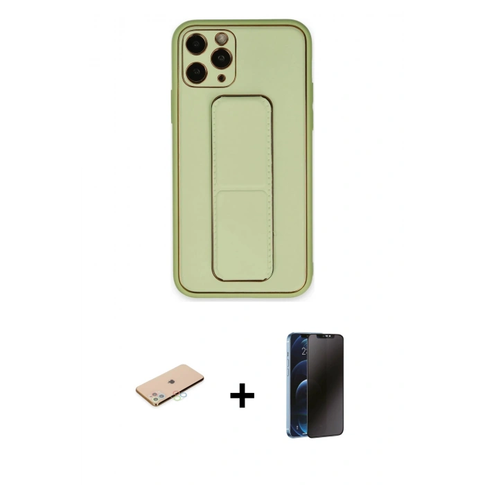 MARSİLYAN™- iPhone 11 Pro Max Kılıf Akış Doku - Siyah 3D Antistatik Hayalet Cam Ekran Koruyucu + Renkli Kamera Lens Koruma Cam - MI