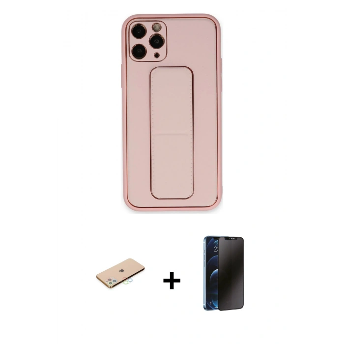 MARSİLYAN™- iPhone 11 Pro Max Kılıf Akış Doku - Siyah 3D Antistatik Hayalet Cam Ekran Koruyucu + Renkli Kamera Lens Koruma Cam - MI
