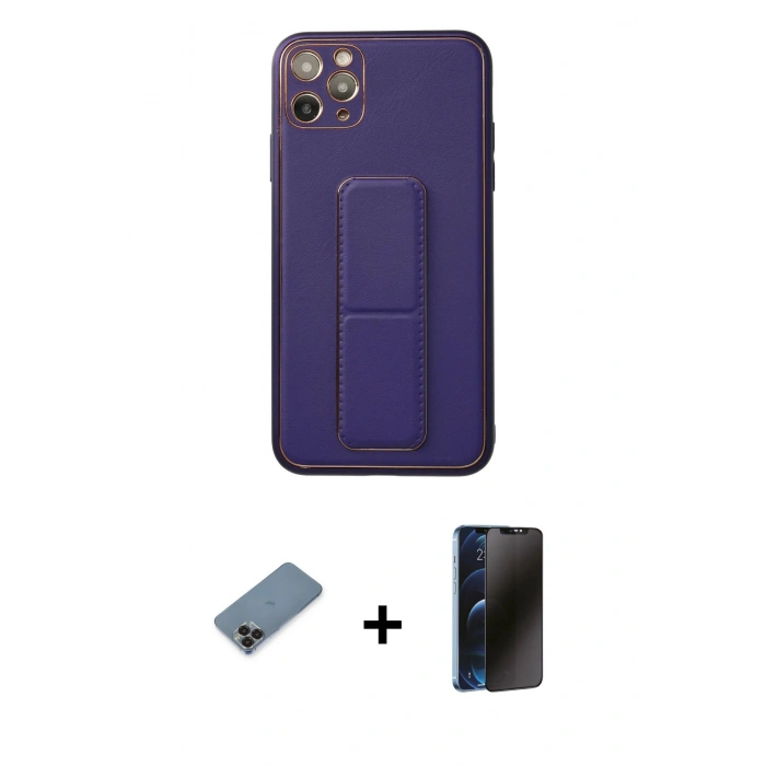 MARSİLYAN™- iPhone 11 Pro Max Kılıf Akış Doku - Siyah 3D Antistatik Hayalet Cam Ekran Koruyucu + Metal Kamera Lens Koruma Cam - SH
