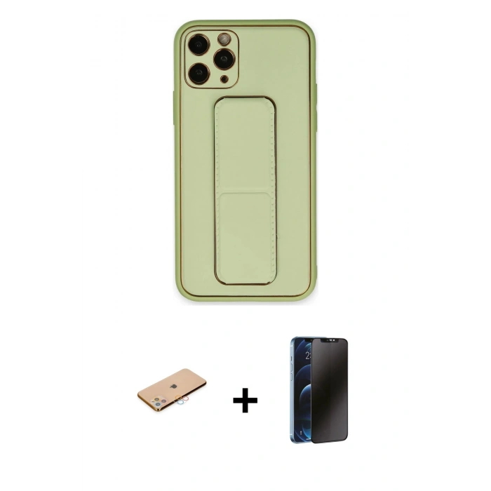 MARSİLYAN™- iPhone 11 Pro Max Kılıf Akış Doku - Siyah 3D Antistatik Hayalet Cam Ekran Koruyucu + Pembe Renkli Kamera Lens Koruma Cam