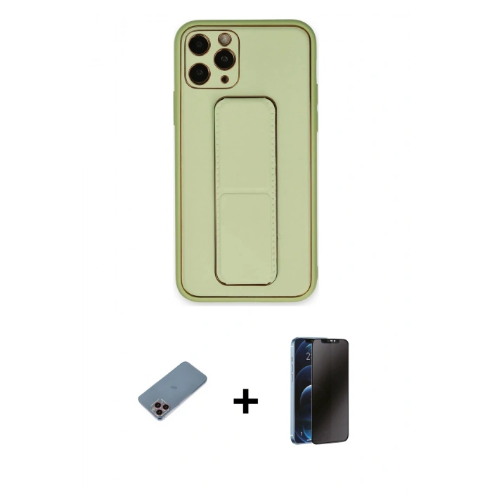 MARSİLYAN™- iPhone 11 Pro Max Kılıf Akış Doku - Siyah 3D Antistatik Hayalet Cam Ekran Koruyucu + Shine Kamera Lens Koruma Cam - PE
