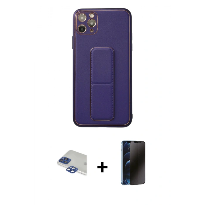 MARSİLYAN™- iPhone 11 Pro Max Kılıf Akış Doku - Siyah 3D Antistatik Hayalet Cam Ekran Koruyucu + Pers Alüminyum Kamera Lens - LT
