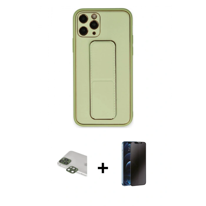 MARSİLYAN™- iPhone 11 Pro Max Kılıf Akış Doku - Siyah 3D Antistatik Hayalet Cam Ekran Koruyucu + Pers Alüminyum Kamera Lens - YL