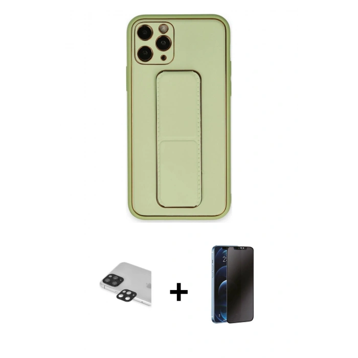 MARSİLYAN™- iPhone 11 Pro Max Kılıf Akış Doku - Siyah 3D Antistatik Hayalet Cam Ekran Koruyucu + Pers Alüminyum Kamera Lens - SH