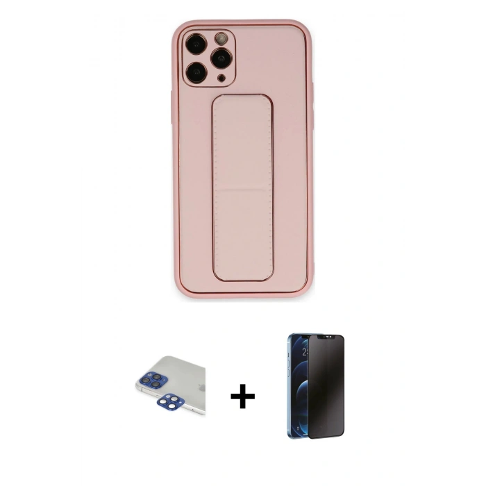 MARSİLYAN™- iPhone 11 Pro Max Kılıf Akış Doku - Siyah 3D Antistatik Hayalet Cam Ekran Koruyucu + Pers Alüminyum Kamera Lens - LT