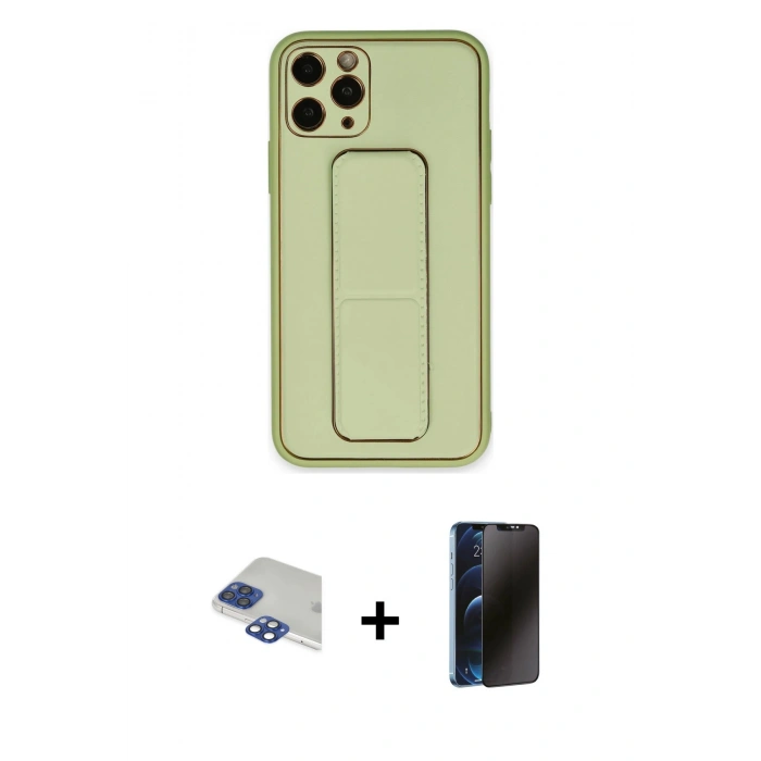 MARSİLYAN™- iPhone 11 Pro Max Kılıf Akış Doku - Siyah 3D Antistatik Hayalet Cam Ekran Koruyucu + Pers Alüminyum Kamera Lens - LT
