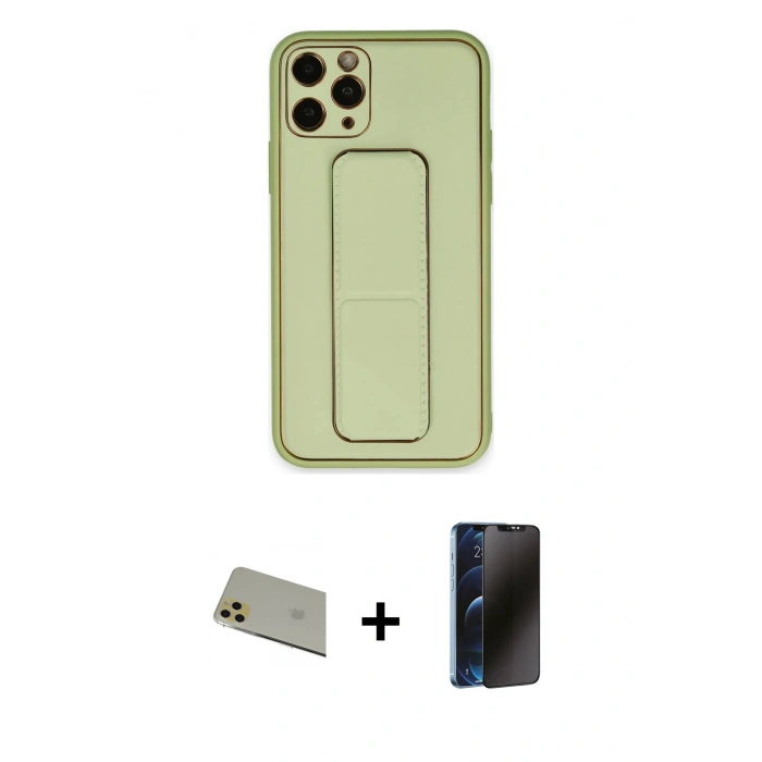 MARSİLYAN™- iPhone 11 Pro Max Kılıf Akış Doku - Siyah 3D Antistatik Hayalet Cam Ekran Koruyucu + Rainbow Kamera Lens Koruma Cam - GD