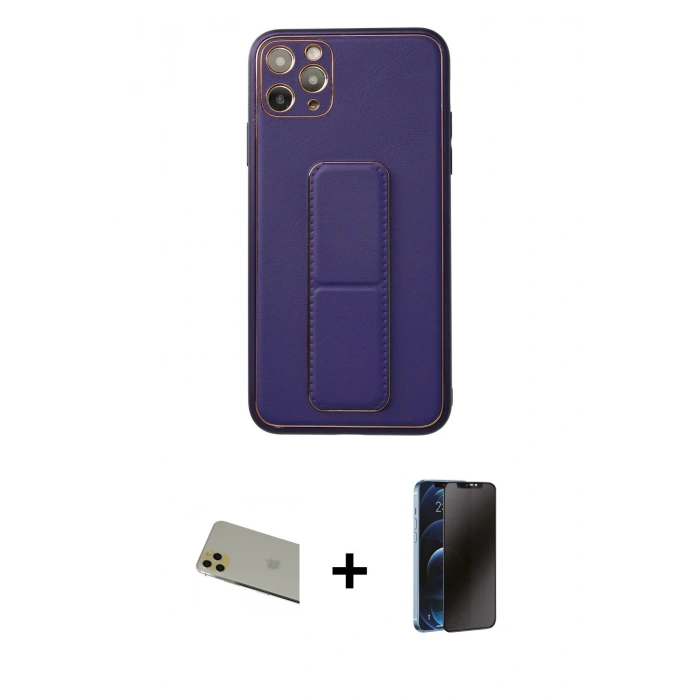 MARSİLYAN™- iPhone 11 Pro Max Kılıf Akış Doku - Siyah 3D Antistatik Hayalet Cam Ekran Koruyucu + Rainbow Kamera Lens Koruma Cam - GD