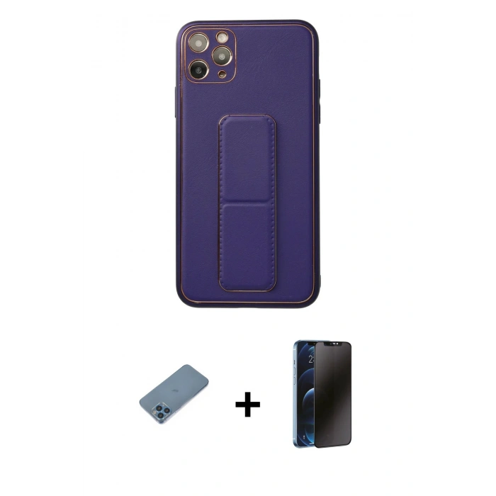 MARSİLYAN™- iPhone 11 Pro Max Kılıf Akış Doku - Siyah 3D Antistatik Hayalet Cam Ekran Koruyucu + Shine Kamera Lens Koruma Cam - MI
