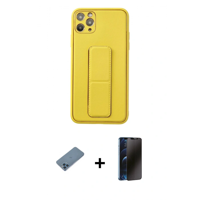MARSİLYAN™- iPhone 11 Pro Max Kılıf Akış Doku - Siyah 3D Antistatik Hayalet Cam Ekran Koruyucu + Shine Kamera Lens Koruma Cam - MI