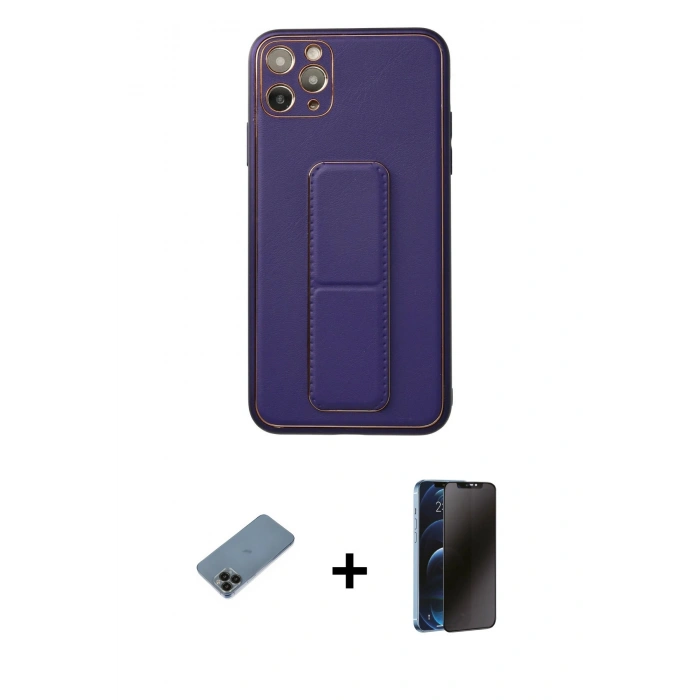 MARSİLYAN™- iPhone 11 Pro Max Kılıf Akış Doku - Siyah 3D Antistatik Hayalet Cam Ekran Koruyucu + Shine Kamera Lens Koruma Cam - SH