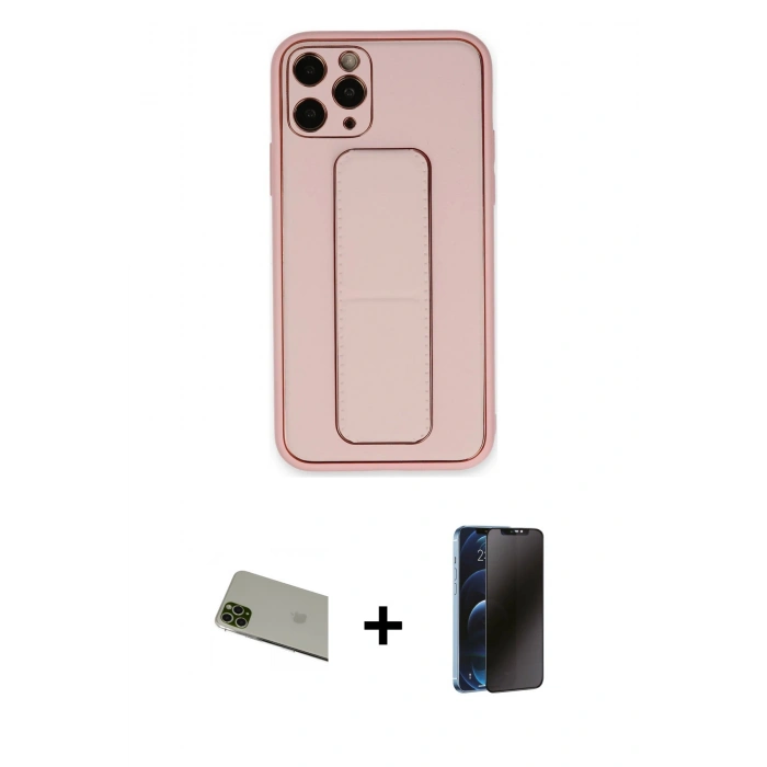 MARSİLYAN™- iPhone 11 Pro Max Kılıf Akış Doku - Siyah 3D Antistatik Hayalet Cam Ekran Koruyucu + Rainbow Kamera Lens Koruma Cam - YL