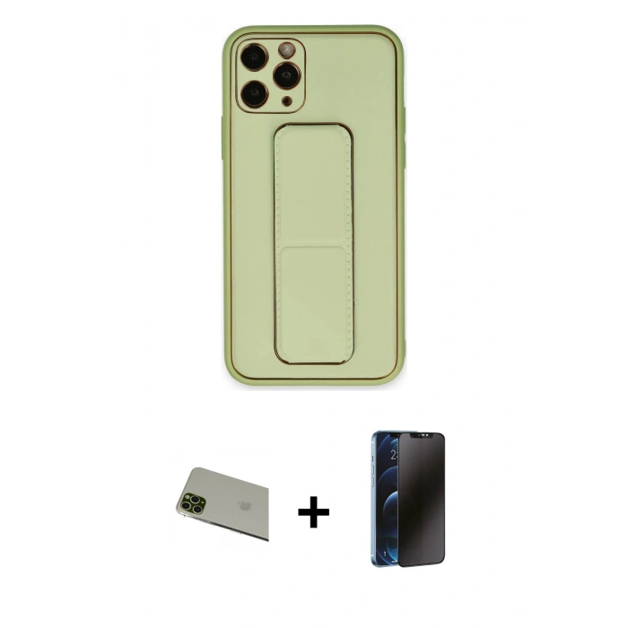 MARSİLYAN™- iPhone 11 Pro Max Kılıf Akış Doku - Siyah 3D Antistatik Hayalet Cam Ekran Koruyucu + Rainbow Kamera Lens Koruma Cam - YL