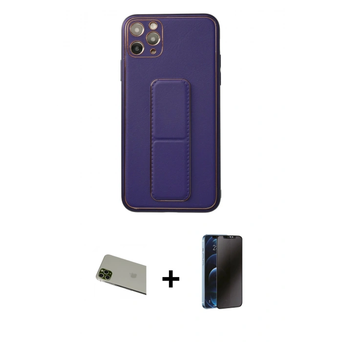 MARSİLYAN™- iPhone 11 Pro Max Kılıf Akış Doku - Siyah 3D Antistatik Hayalet Cam Ekran Koruyucu + Rainbow Kamera Lens Koruma Cam - YL