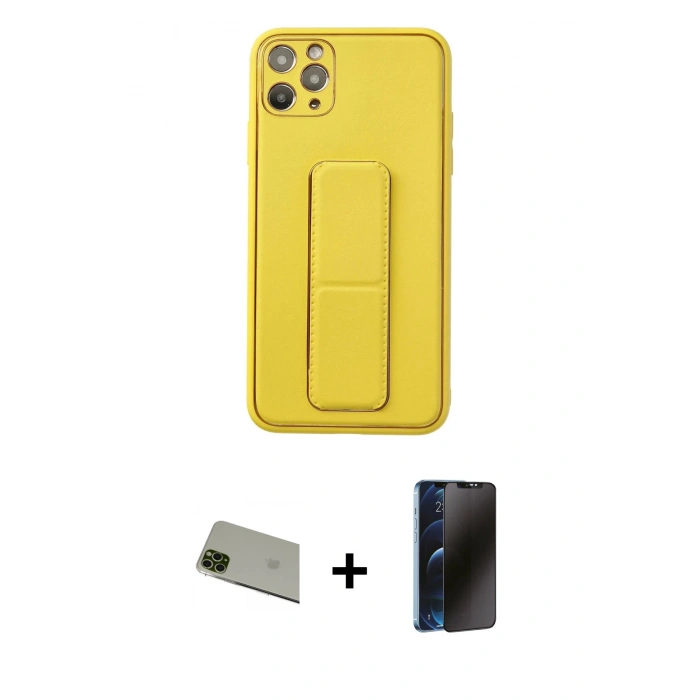 MARSİLYAN™- iPhone 11 Pro Max Kılıf Akış Doku - Siyah 3D Antistatik Hayalet Cam Ekran Koruyucu + Rainbow Kamera Lens Koruma Cam - YL