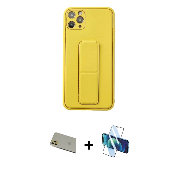 MARSİLYAN™- iPhone 11 Pro Max Kılıf Akış Doku - Siyah 3D Antistatik Seramik Nano Ekran Koruyucu + Gold Rainbow Kamera Lens Koruma Cam