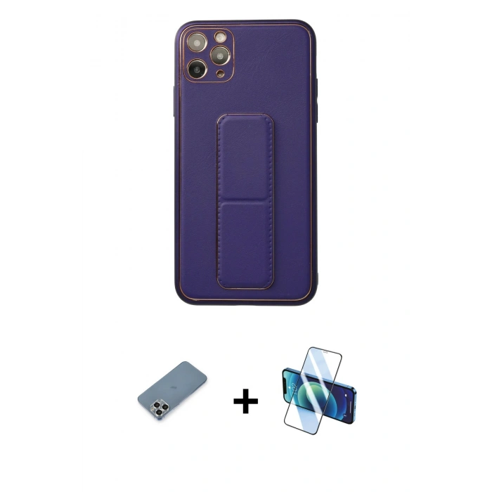 MARSİLYAN™- iPhone 11 Pro Max Kılıf Akış Doku - Siyah 3D Antistatik Seramik Nano Ekran Koruyucu + Metal Kamera Lens Koruma Cam - GS