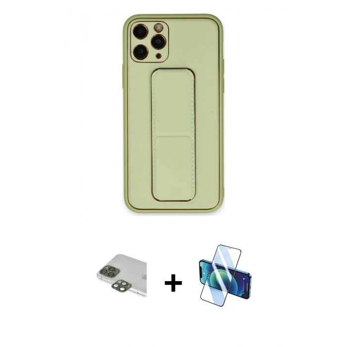 MARSİLYAN™- iPhone 11 Pro Max Kılıf Akış Doku - Siyah 3D Antistatik Seramik Nano Ekran Koruyucu + Pers Alüminyum Kamera Lens - YL