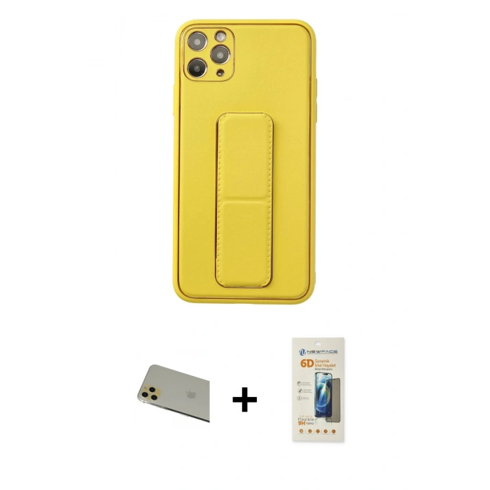 MARSİLYAN™- iPhone 11 Pro Max Kılıf Akış Doku - Siyah 6D Mat Seramik Hayalet Nano Ekran Koruyucu + Rainbow Kamera Lens Koruma Cam - GD