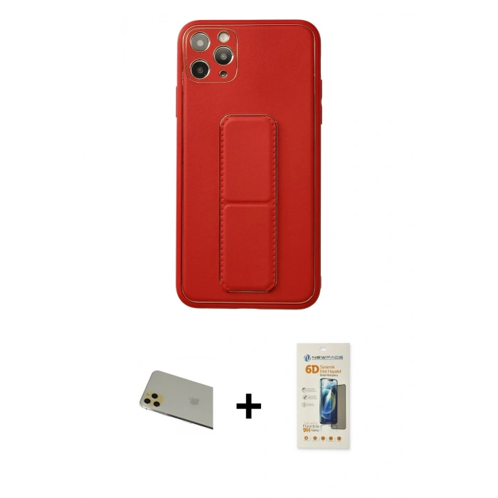 MARSİLYAN™- iPhone 11 Pro Max Kılıf Akış Doku - Siyah 6D Mat Seramik Hayalet Nano Ekran Koruyucu + Rainbow Kamera Lens Koruma Cam - GD