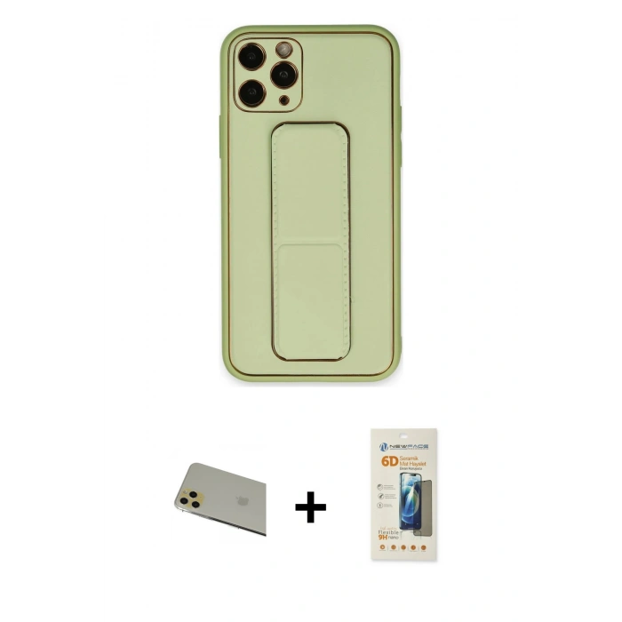 MARSİLYAN™- iPhone 11 Pro Max Kılıf Akış Doku - Siyah 6D Mat Seramik Hayalet Nano Ekran Koruyucu + Rainbow Kamera Lens Koruma Cam - GD
