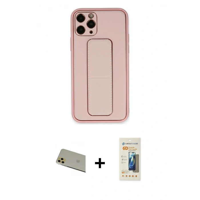 MARSİLYAN™- iPhone 11 Pro Max Kılıf Akış Doku - Siyah 6D Mat Seramik Hayalet Nano Ekran Koruyucu + Rainbow Kamera Lens Koruma Cam - GD