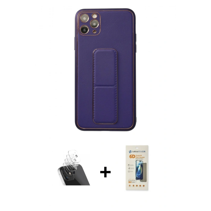 MARSİLYAN™- iPhone 11 Pro Max Kılıf Akış Doku - Siyah 6D Mat Seramik Hayalet Nano Ekran Koruyucu + Kamera Lens Koruma Cam - SF