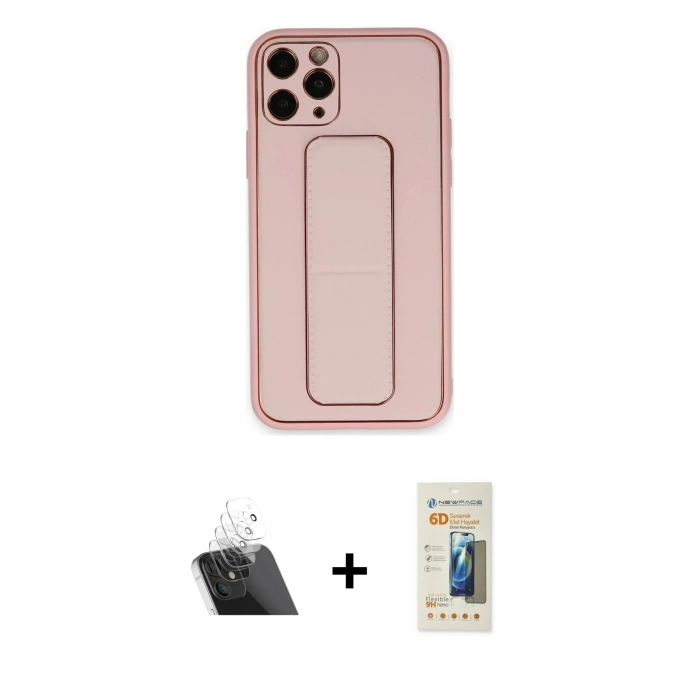 MARSİLYAN™- iPhone 11 Pro Max Kılıf Akış Doku - Siyah 6D Mat Seramik Hayalet Nano Ekran Koruyucu + Kamera Lens Koruma Cam - SF