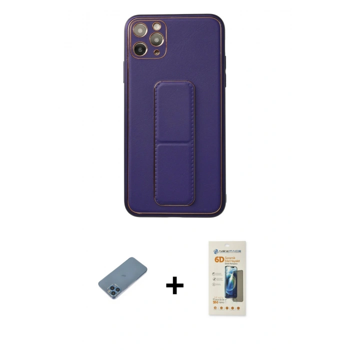 MARSİLYAN™- iPhone 11 Pro Max Kılıf Akış Doku - Siyah 6D Mat Seramik Hayalet Nano Ekran Koruyucu + Shine Kamera Lens Koruma Cam - MI