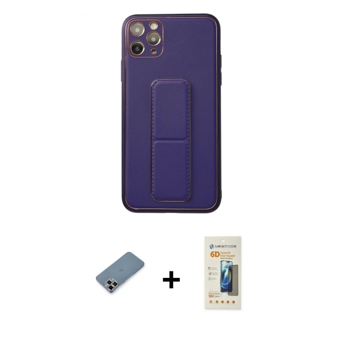 MARSİLYAN™- iPhone 11 Pro Max Kılıf Akış Doku - Siyah 6D Mat Seramik Hayalet Nano Ekran Koruyucu + Metal Kamera Lens Koruma Cam - MR