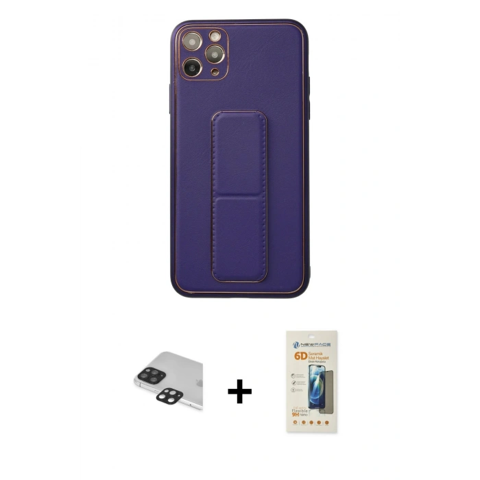 MARSİLYAN™- iPhone 11 Pro Max Kılıf Akış Doku - Siyah 6D Mat Seramik Hayalet Nano Ekran Koruyucu + Pers Alüminyum Kamera Lens - SH