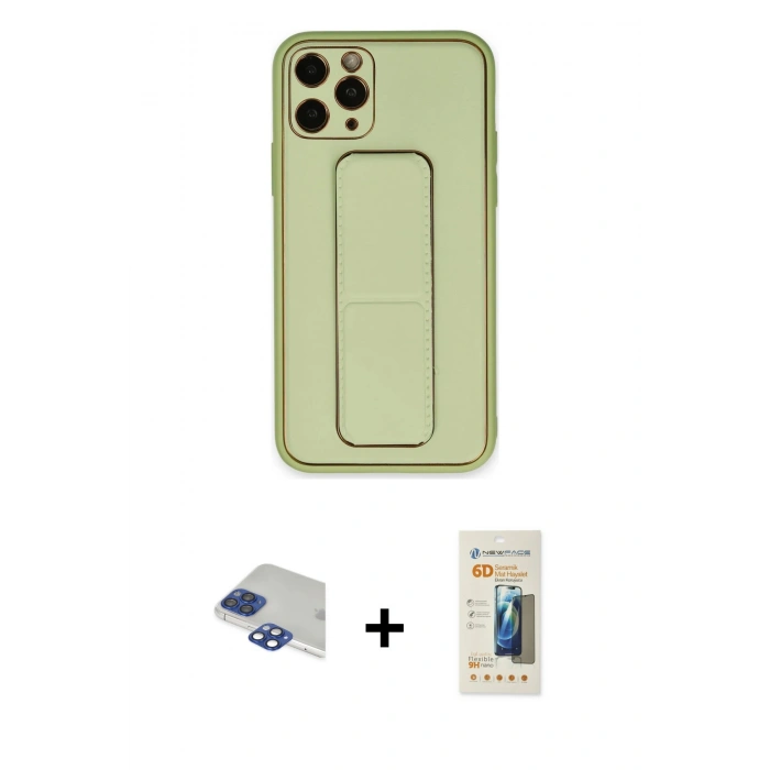 MARSİLYAN™- iPhone 11 Pro Max Kılıf Akış Doku - Siyah 6D Mat Seramik Hayalet Nano Ekran Koruyucu + Pers Alüminyum Kamera Lens - LT