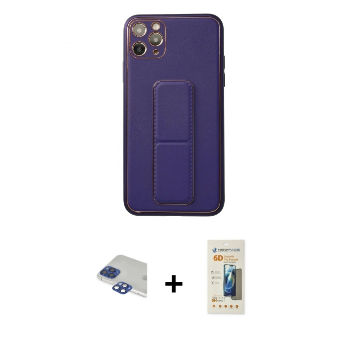 MARSİLYAN™- iPhone 11 Pro Max Kılıf Akış Doku - Siyah 6D Mat Seramik Hayalet Nano Ekran Koruyucu + Pers Alüminyum Kamera Lens - LT