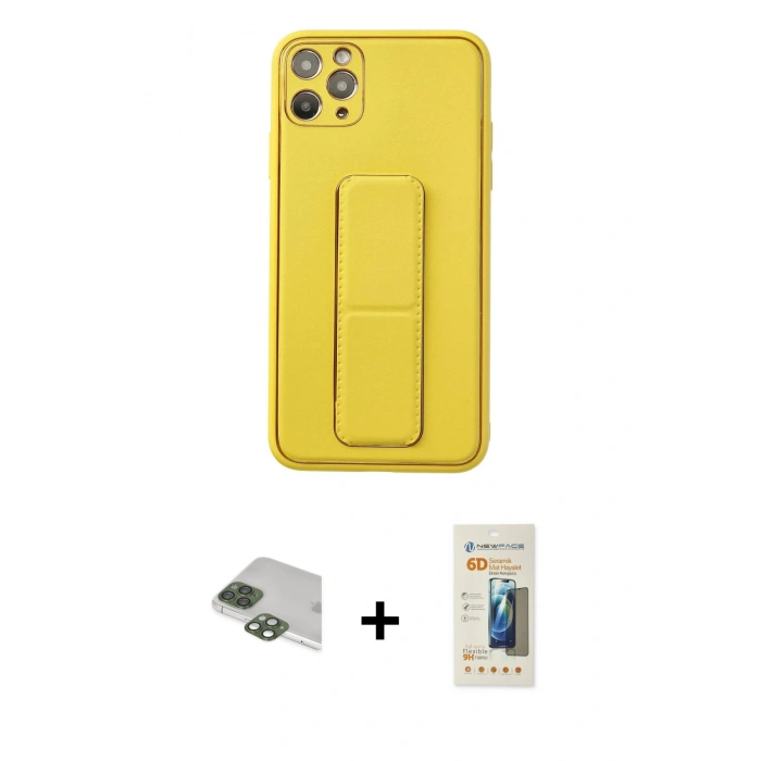 MARSİLYAN™- iPhone 11 Pro Max Kılıf Akış Doku - Siyah 6D Mat Seramik Hayalet Nano Ekran Koruyucu + Pers Alüminyum Kamera Lens - YL