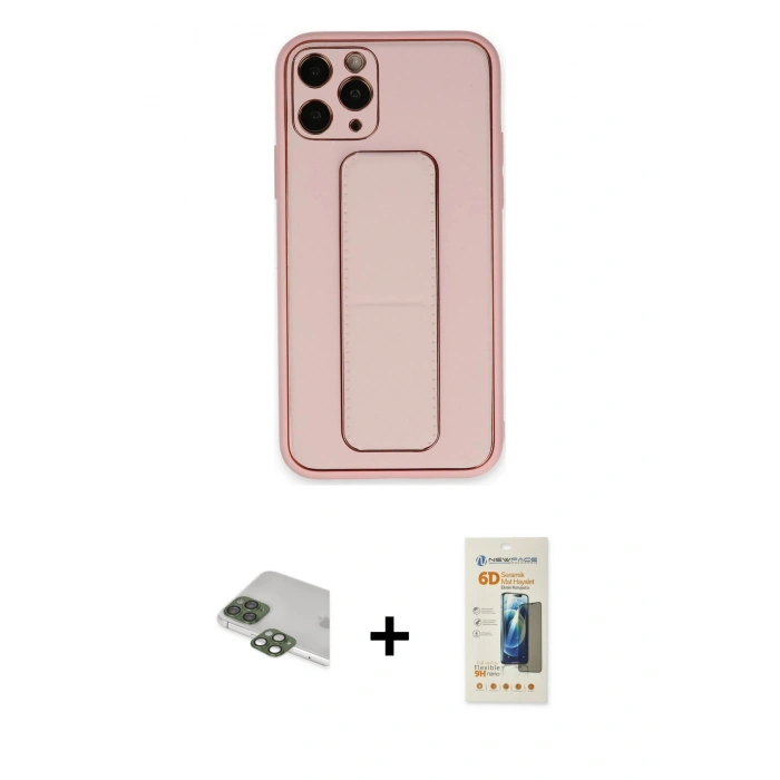 MARSİLYAN™- iPhone 11 Pro Max Kılıf Akış Doku - Siyah 6D Mat Seramik Hayalet Nano Ekran Koruyucu + Pers Alüminyum Kamera Lens - YL