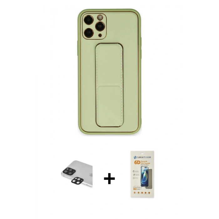MARSİLYAN™- iPhone 11 Pro Max Kılıf Akış Doku - Siyah 6D Mat Seramik Hayalet Nano Ekran Koruyucu + Pers Alüminyum Kamera Lens - SH