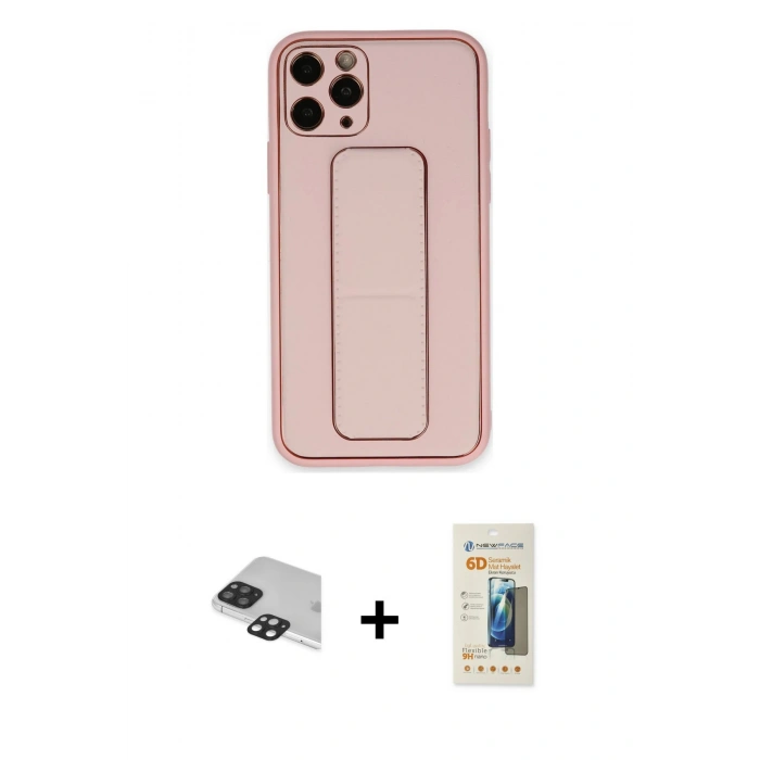 MARSİLYAN™- iPhone 11 Pro Max Kılıf Akış Doku - Siyah 6D Mat Seramik Hayalet Nano Ekran Koruyucu + Pers Alüminyum Kamera Lens - SH