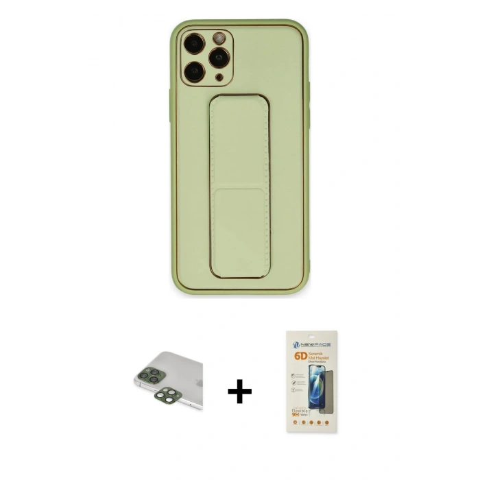MARSİLYAN™- iPhone 11 Pro Max Kılıf Akış Doku - Siyah 6D Mat Seramik Hayalet Nano Ekran Koruyucu + Pers Alüminyum Kamera Lens - YL