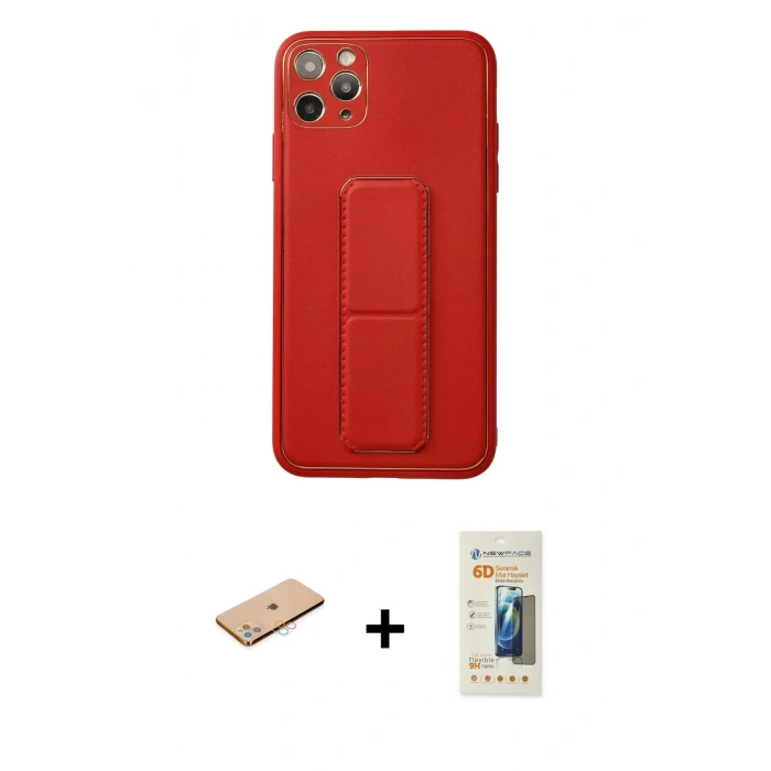 MARSİLYAN™- iPhone 11 Pro Max Kılıf Akış Doku - Siyah 6D Mat Seramik Hayalet Nano Ekran Koruyucu + Renkli Kamera Lens Koruma Cam - PE