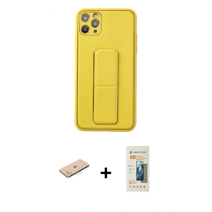 MARSİLYAN™- iPhone 11 Pro Max Kılıf Akış Doku - Siyah 6D Mat Seramik Hayalet Nano Ekran Koruyucu + Renkli Kamera Lens Koruma Cam - MI
