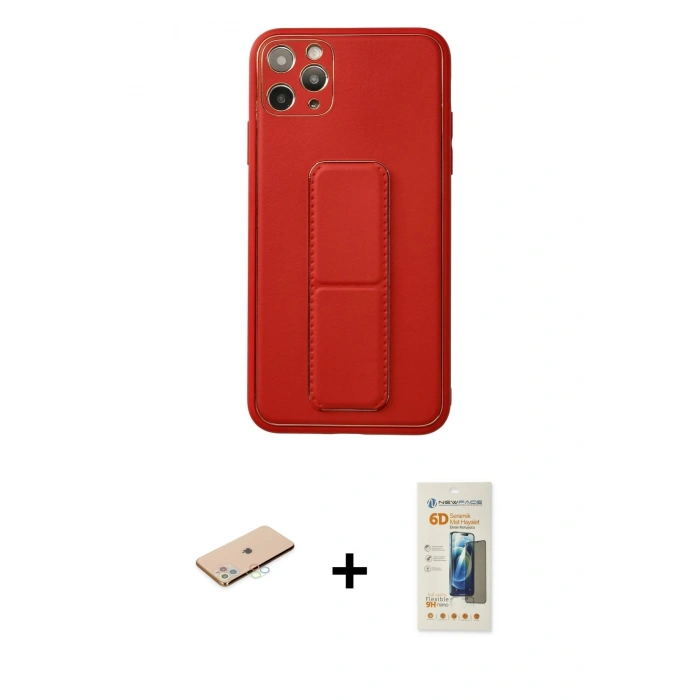 MARSİLYAN™- iPhone 11 Pro Max Kılıf Akış Doku - Siyah 6D Mat Seramik Hayalet Nano Ekran Koruyucu + Renkli Kamera Lens Koruma Cam - MI