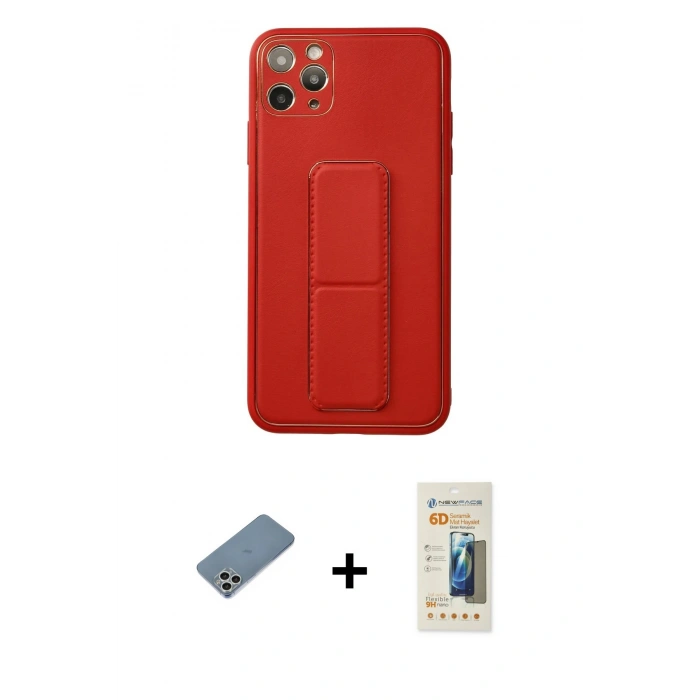 MARSİLYAN™- iPhone 11 Pro Max Kılıf Akış Doku - Siyah 6D Mat Seramik Hayalet Nano Ekran Koruyucu + Shine Kamera Lens Koruma Cam - GS